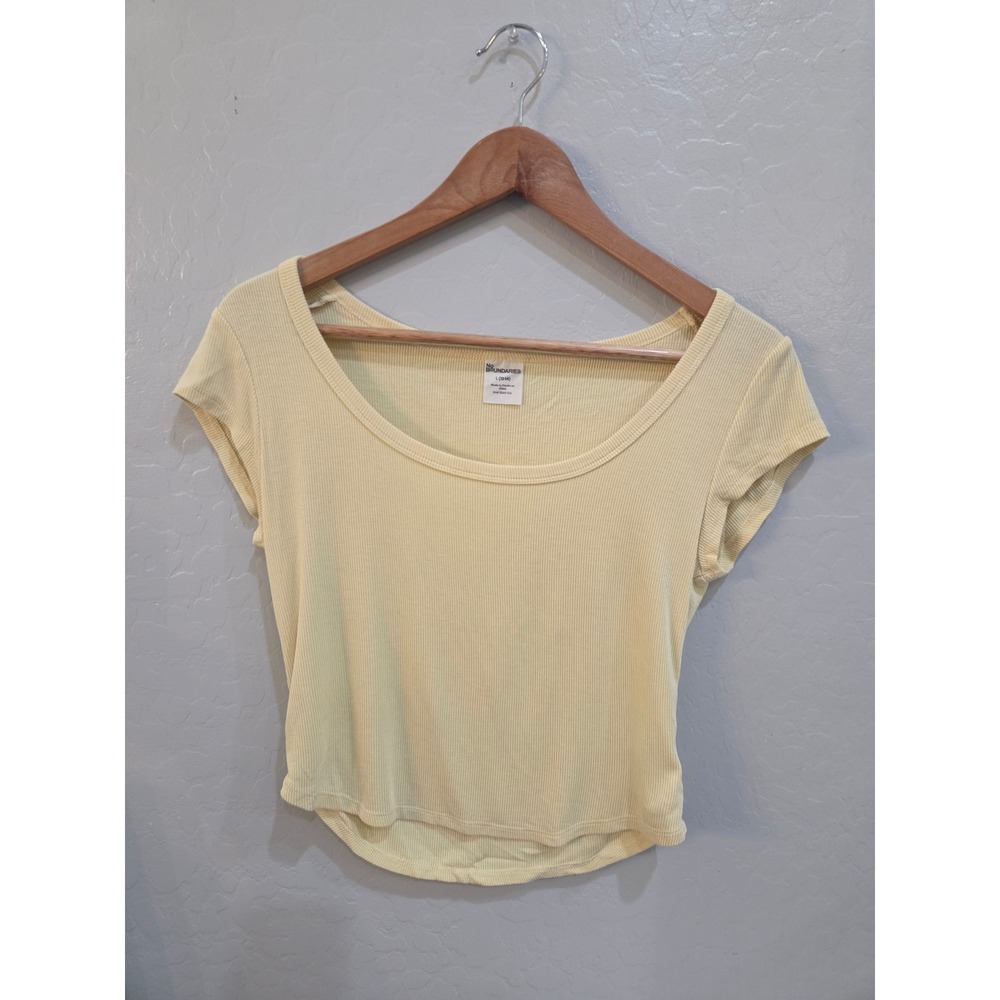 No Boundaries Womens Ribbed Scoop Neck Short Sleeve Top Pale Yellow Large 12-14
